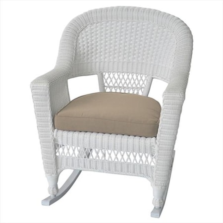Jeco Jeco W00206R-B-2-FS006 White Rocker Wicker Chair With Tan Cushion - Set 2 W00206R-B_2-FS006